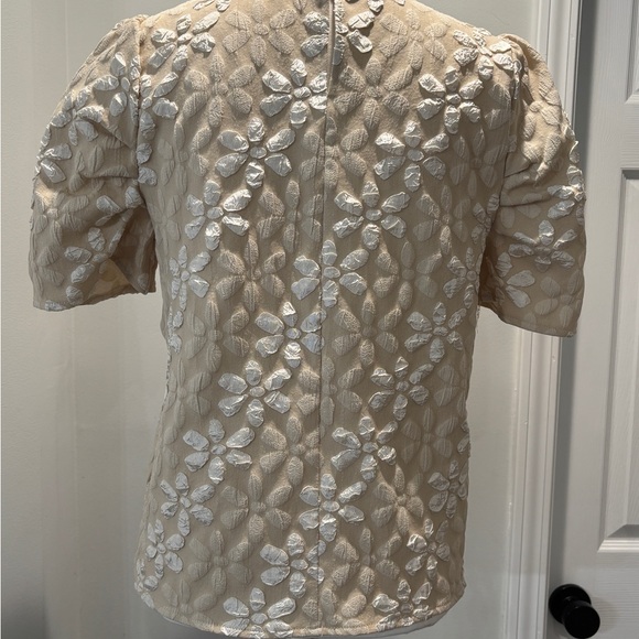 Elegant Beige Floral Puff Embroidered Top - Picture 2 of 9